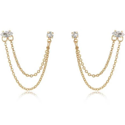 Ettika Double Piercing Chain Drop Earrings