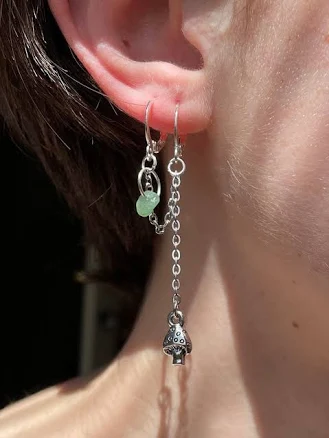 Crystal Crystal Chain Double Pierced Earring Set