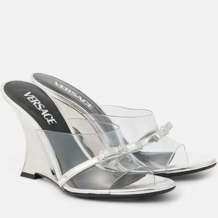 Versace Women's Gianni Ribbon 95 Pvc Wedge Mules - White - 6
