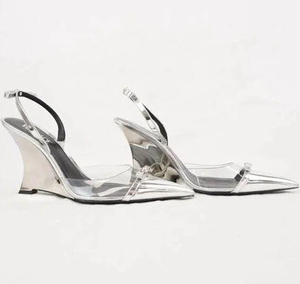 Versace Gianni Ribbon metallic wedge pump in silver1