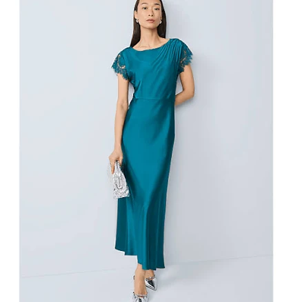 Ann Taylor Women's Lace Trim Satin Midi Dress