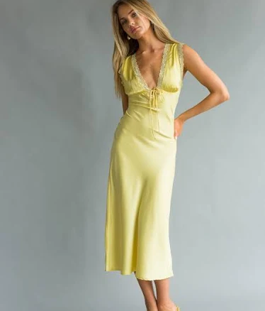 American Threads Juniper Lace Trim Satin Midi Slip Dress