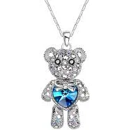 Bear With a Crystal Heart Pendant Necklace