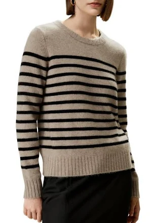 Lilysilk Women's Striped Round Collar Cashmere Sweater