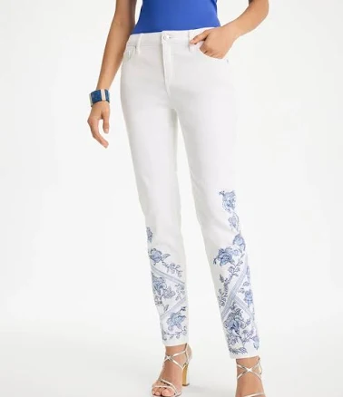 Chico's Women's Embroidered Girlfriend Slim Ankle Jeans