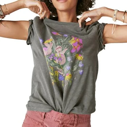Lucky Brand Women's Faded Neon Floral Classic T-Shirt