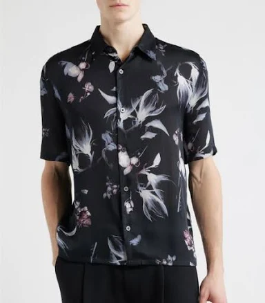 Open Edit Oversize Floral Short Sleeve Button-Up Shirt