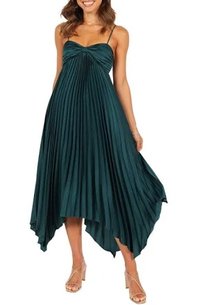 Petal & Pup Women's Vikki Pleated Sleeveless Satin Maxi Dress