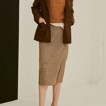 SORRY TOO MUCH LOVE Rael Midi Tweed H Line Skirt_Brown