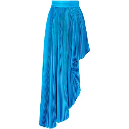 Draped Asymmetric Plissé Silk Maxi Skirt