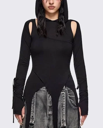 Minga London Asymmetric Cut-Out Hooded Top with Thumb Holes