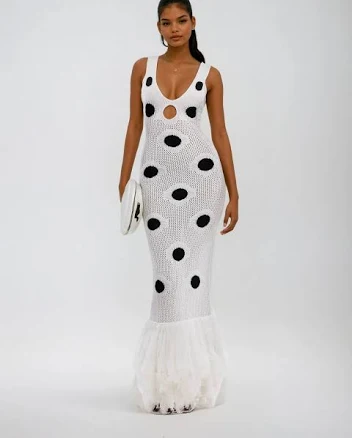 Gaelion Dot Fringe Knitted Midi Dress