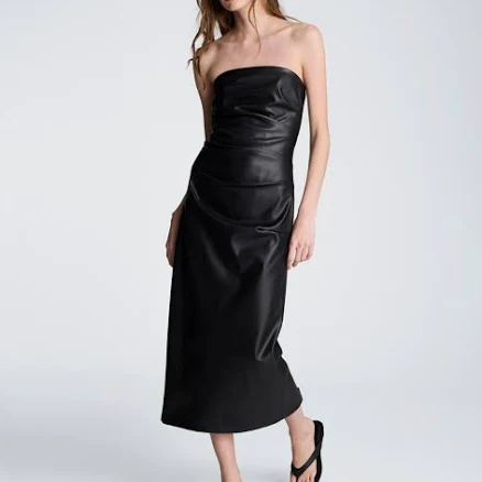 Kenneth Cole Women's Strapless Vegan Leather Midi Dress