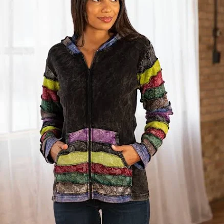 Rows of Flowers Block Print Zip Hoodie