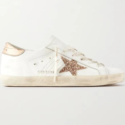 Golden Goose Super-Star Distressed Glittered Leather Sneakers - Women - White Sneakers - IT42