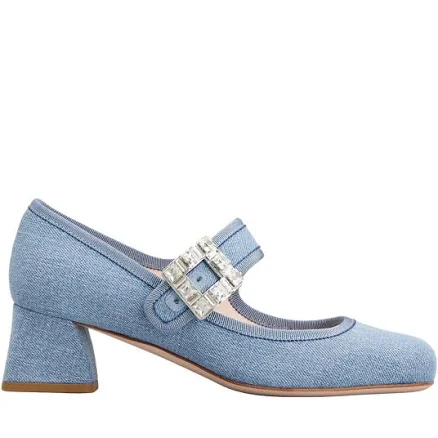 Roger Vivier Très Vivier Strass Buckle Babies Denim Pumps - Light Blue