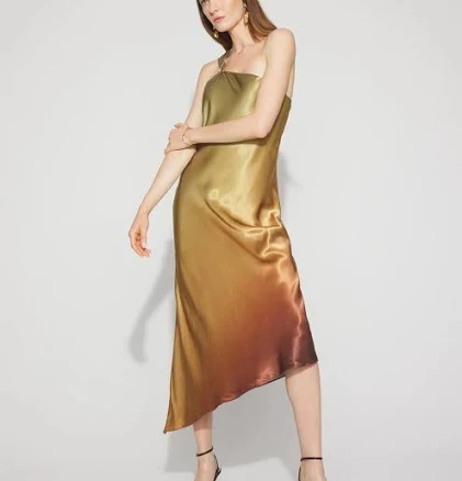 White House Black Market Women's One-Shoulder Ombre Satin Slip Dress