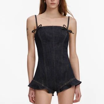 Self Portrait Denim Bow Playsuit