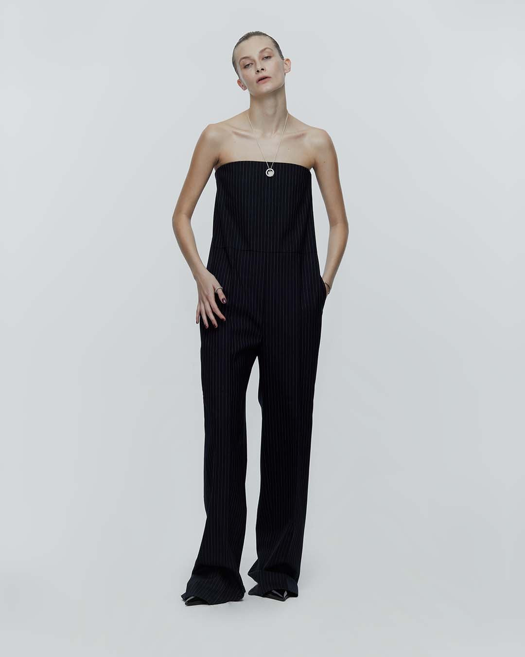 WOOL STRIPE BUSTIER JUMPSUIT_NAVY STRIPE