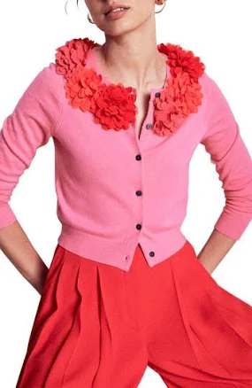 Boden Women's Flower Embellished Crew Neck Cropped Cardigan