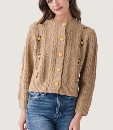Raisonnel Embroidered Flower Cardigan Khaki / Small