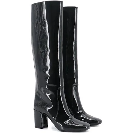 SAINT LAURENT Patent-leather Knee Boots - Women - Black Boots - EU 42