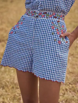 Love & Roses Gingham Embroidered Shorts