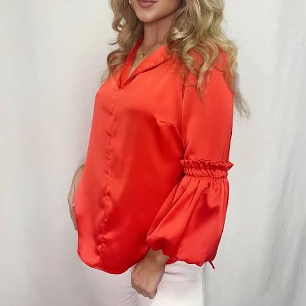 Posh Couture Tangerine Puff Sleeve Top