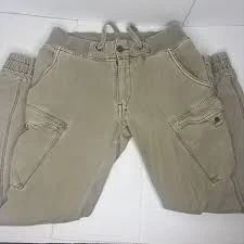 Vintage 90s JETLAG Cargo Joggers Khaki Drawstring Adjustable Pants Sz L 32x31