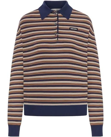 Miu Miu Striped Knitted Polo Women Shirt - Snow White