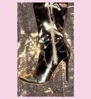 gold metalic thigh high boots