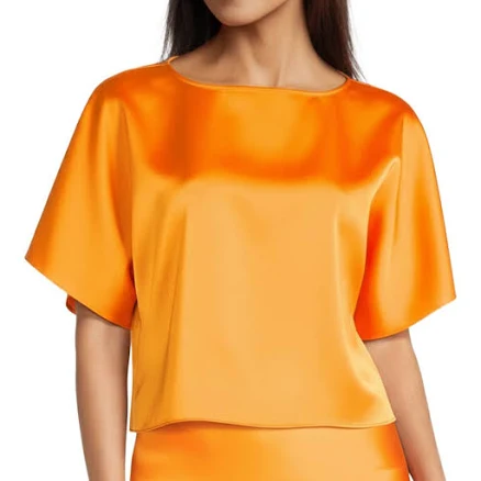 Antonio Melani Cara Satin Boat Neck Short Sleeve Blouse