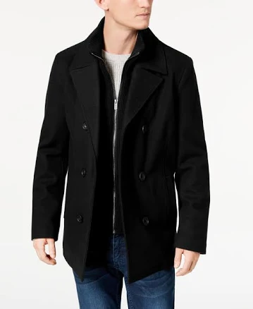 Kenneth Cole Men's Wool Blend Peacoat with Bib Coat