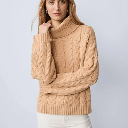 Ann Taylor Women's Weekend Cable Turtleneck Sweater