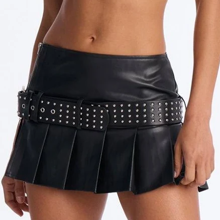 Fashion Nova Pamela Belted Faux Leather Micro Mini Skirt