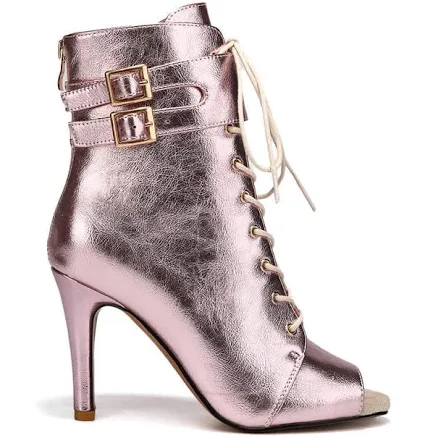 Patent Double Metal Buckles Dance Boots