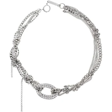 Justine Clenquet Billie Intertwined Silver and Crystal Pavé-Set Circle Necklace