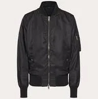 Nylon Bomber Jacket With Black Untitled Studs On The Neckline