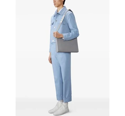 Thom Browne Grained Leather Shoulder Bag With 4-bar Stripe