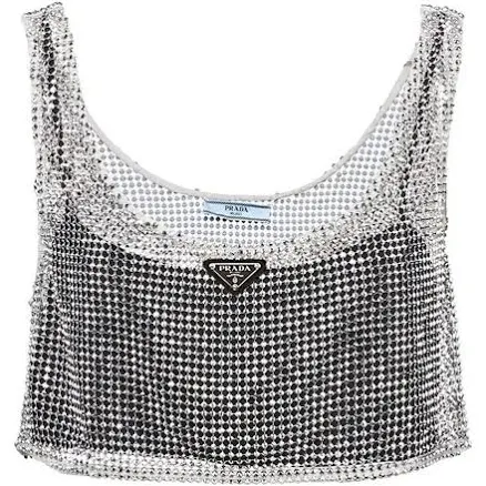 Prada Rhinestone Crystal Strass Logo Vest Top Shirt 36 in Silver, Women's (Size Xs)