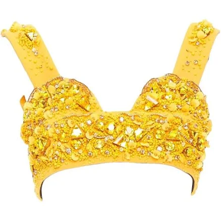 Prada Yellow Wool Crystal Embellished Bustier Top It38