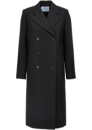 Prada Women's Double-Breasted Wool Coat in Black | Size: 38