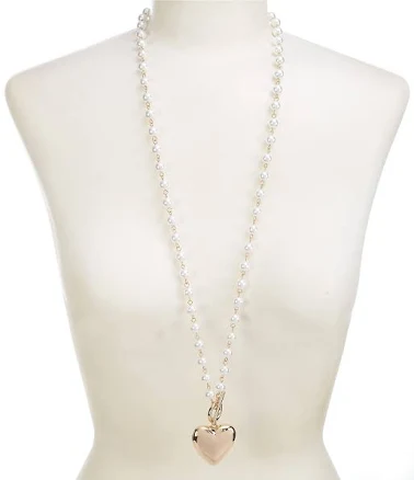 Long Strand Polished Heart Pearl Pendant Necklace