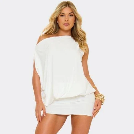EGO Women's Off The Shoulder Drape Asymmetric Mini Dress
