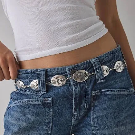 Urban Outfitters Etched Flower Metal Chain Belt