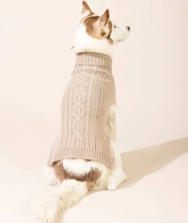 Baby Alpaca Cable Knit Sweater - Brown - Brown / Large