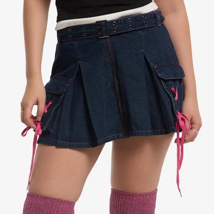 Sweet Society Belted Denim Mini Skirt
