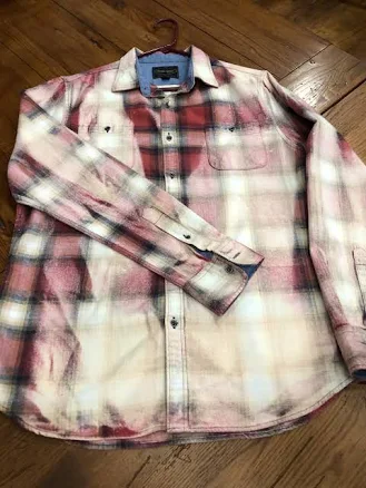 Bleached Distressed Flannel Button Up Shirt