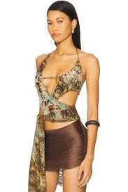 Multi Printed Cut Out Draped Top