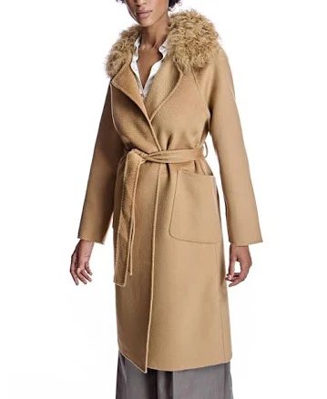 Max Women's Belted Wool Coat with Shearling Collar